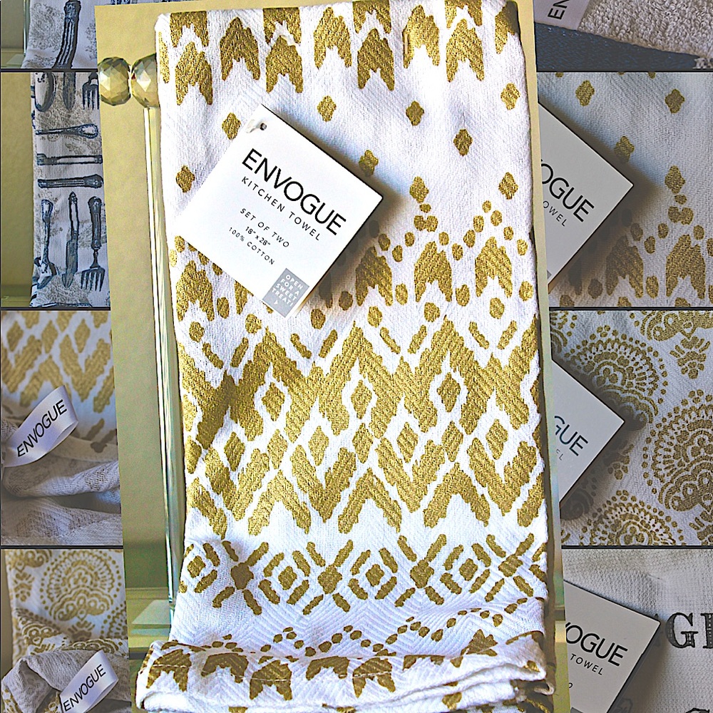 ENVOGUE KITCHEN TOWEL SET OF TWO GOLD DESIGN